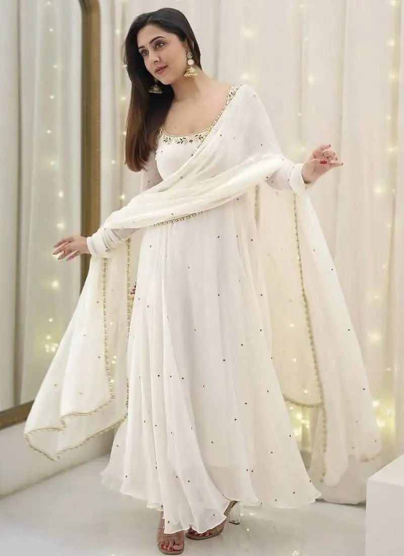White star georgette hand work party wear suit set stitched