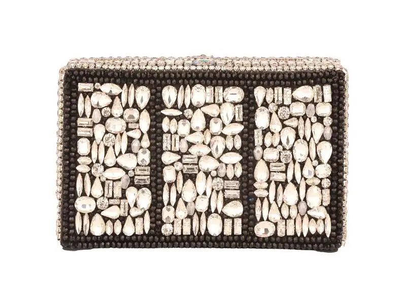 Multicolor crystal noir clutch