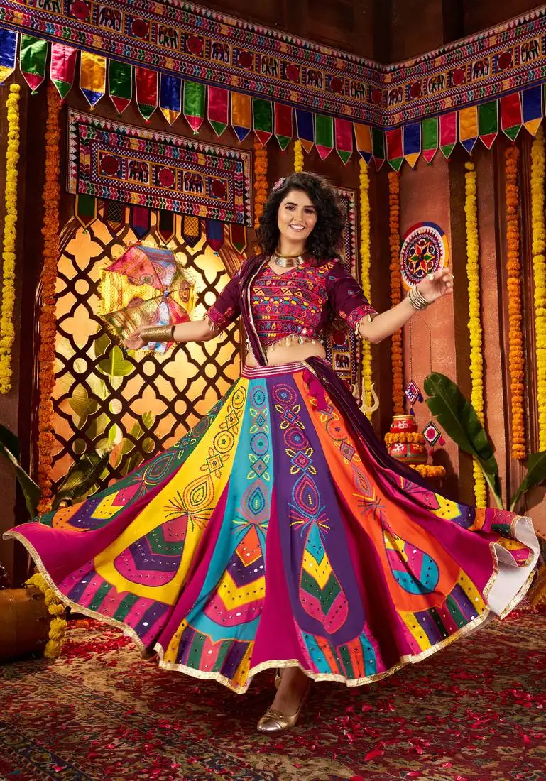 Multicolor didgital print navratri lehenga choli with dupatta garba dress for women