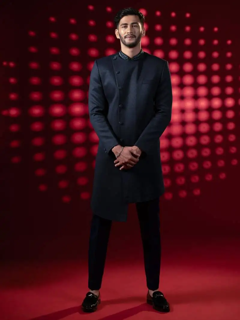 Navy angrakha embroidered indowestern