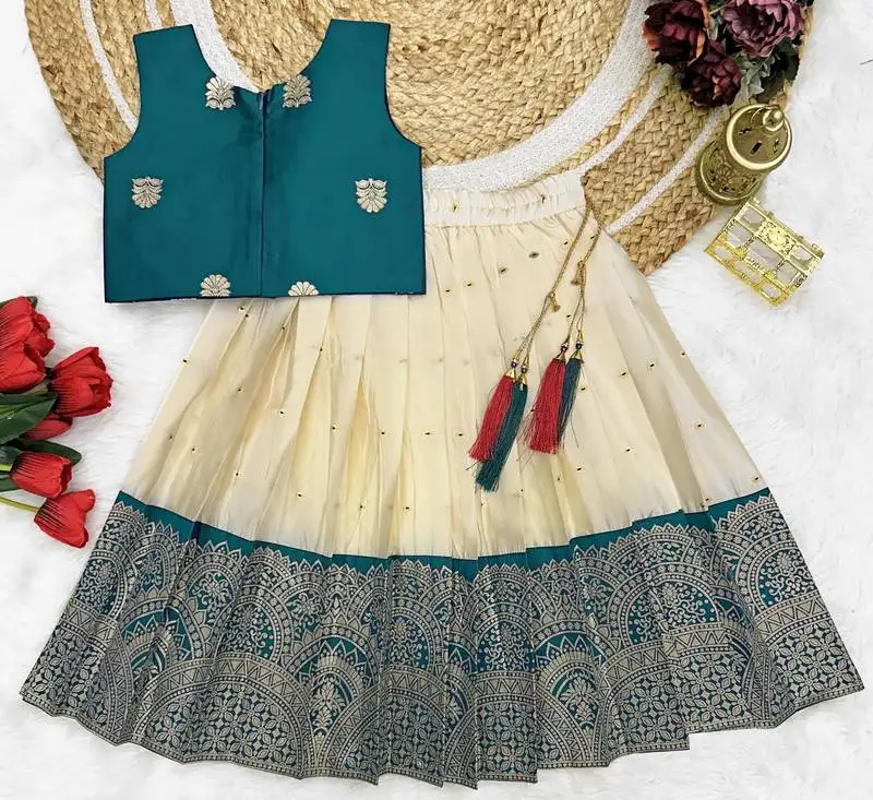 Baby girls readymade south indian pattu pavadai rama lehenga choli set for kids