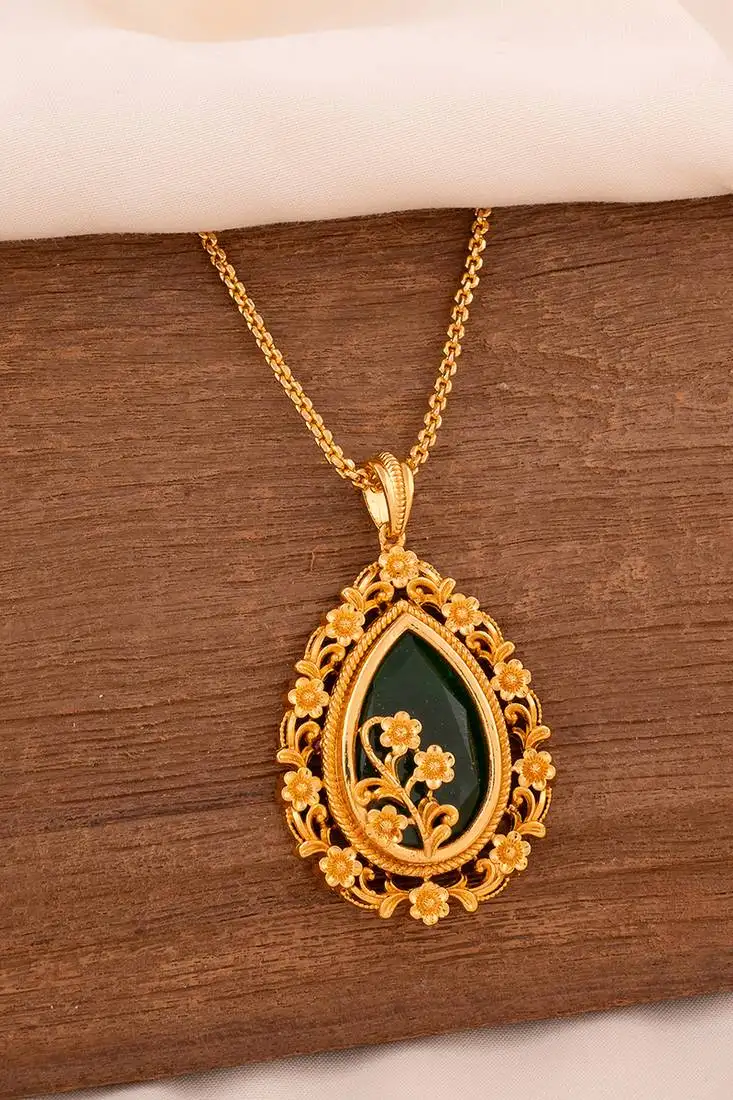 green stone pendant necklace one gram gold