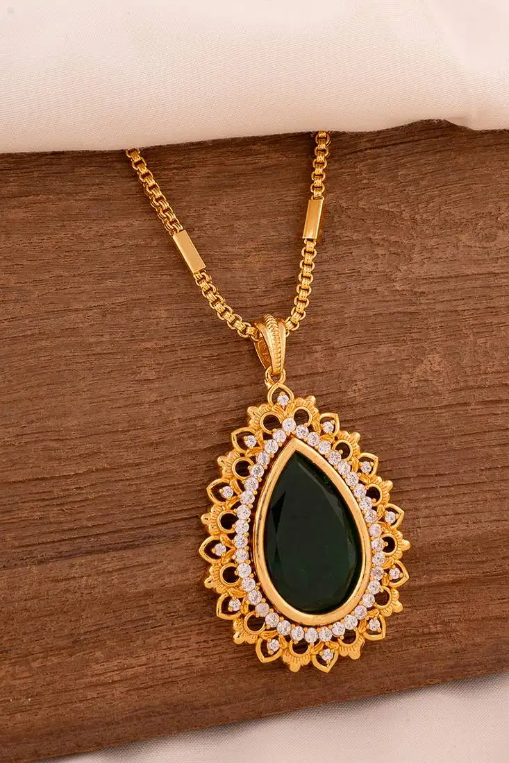 green stone pendant box chain necklace one gram gold