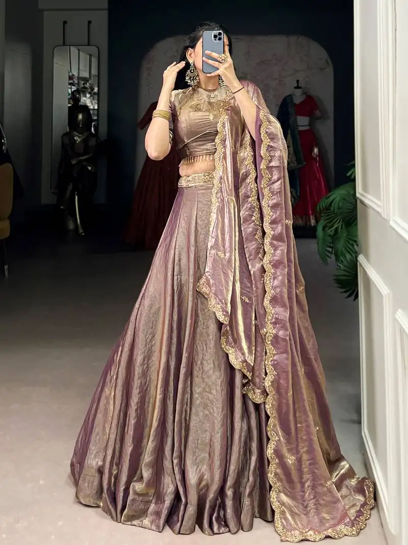 Stunning lilac organza sequins traditional lehenga choli with dupatta