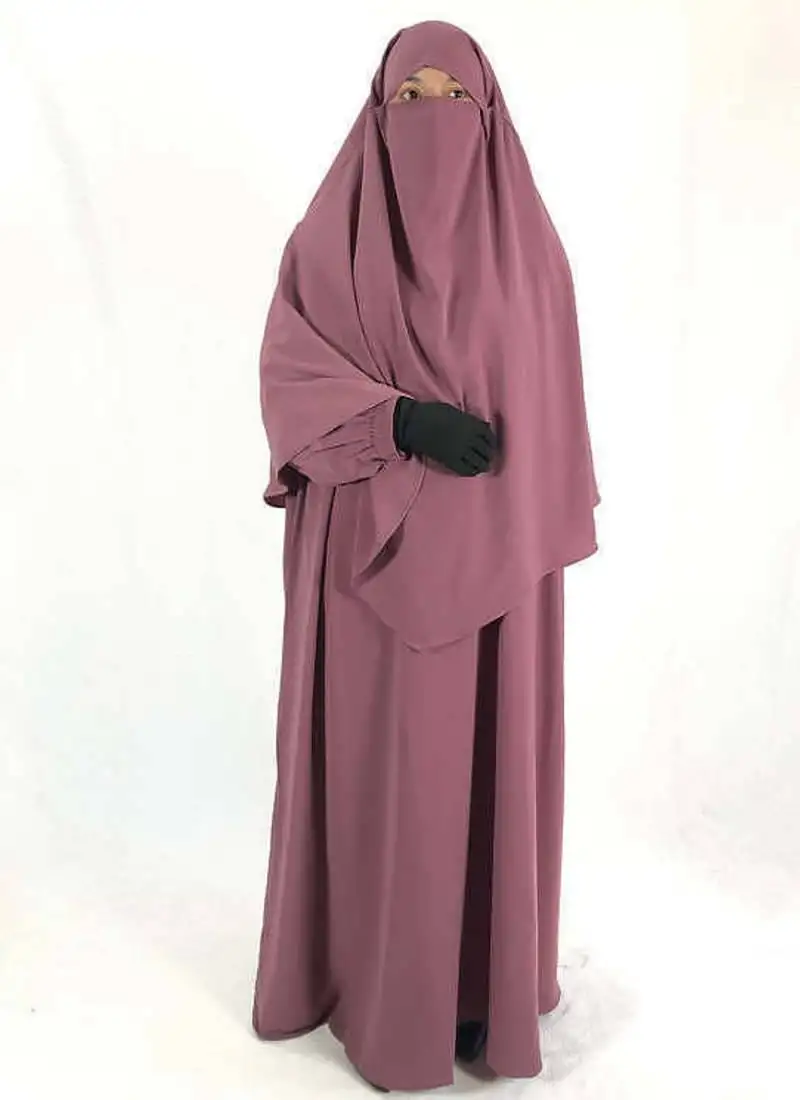 Premium matching dark pink baggy abaya and single layer khimar