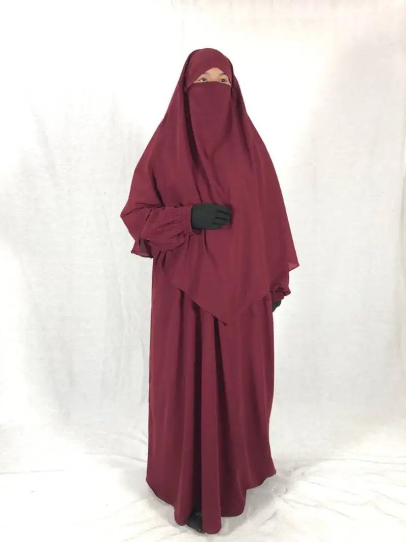 Premium matching maroon baggy abaya and single layer khimar
