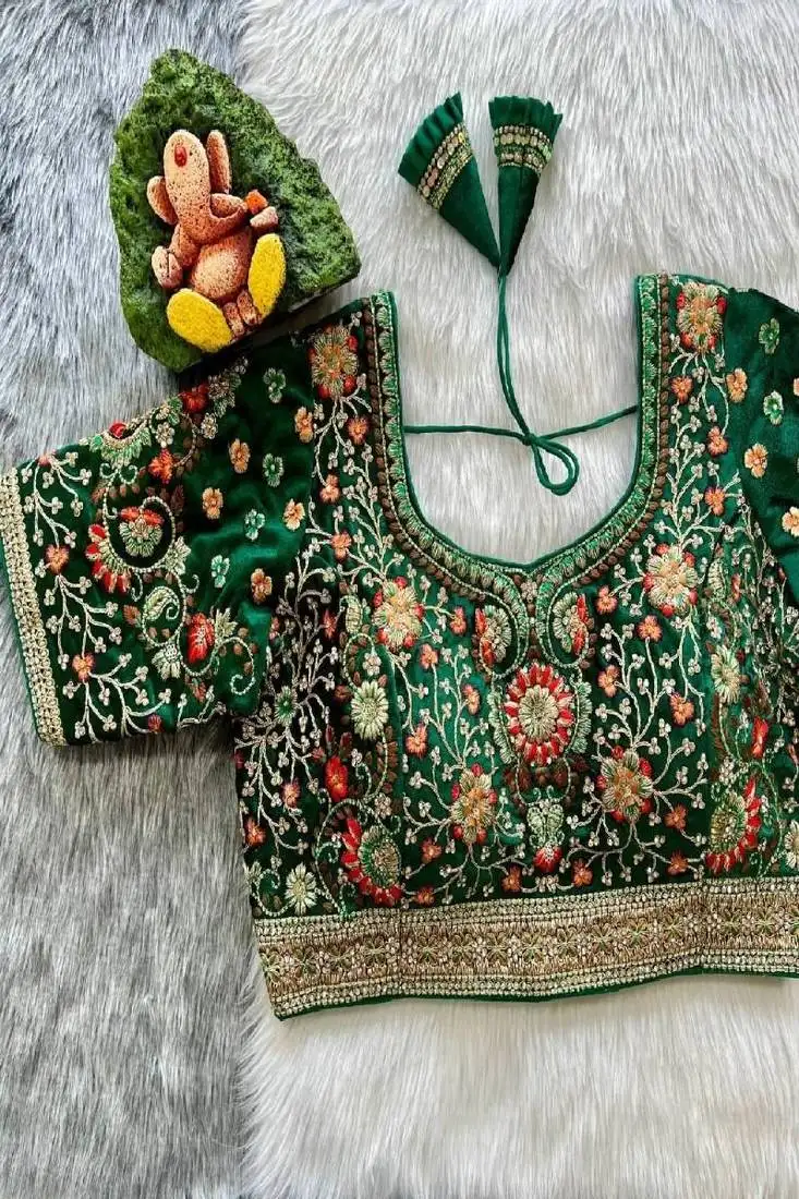Green color heavy velvet real diamond work blouse