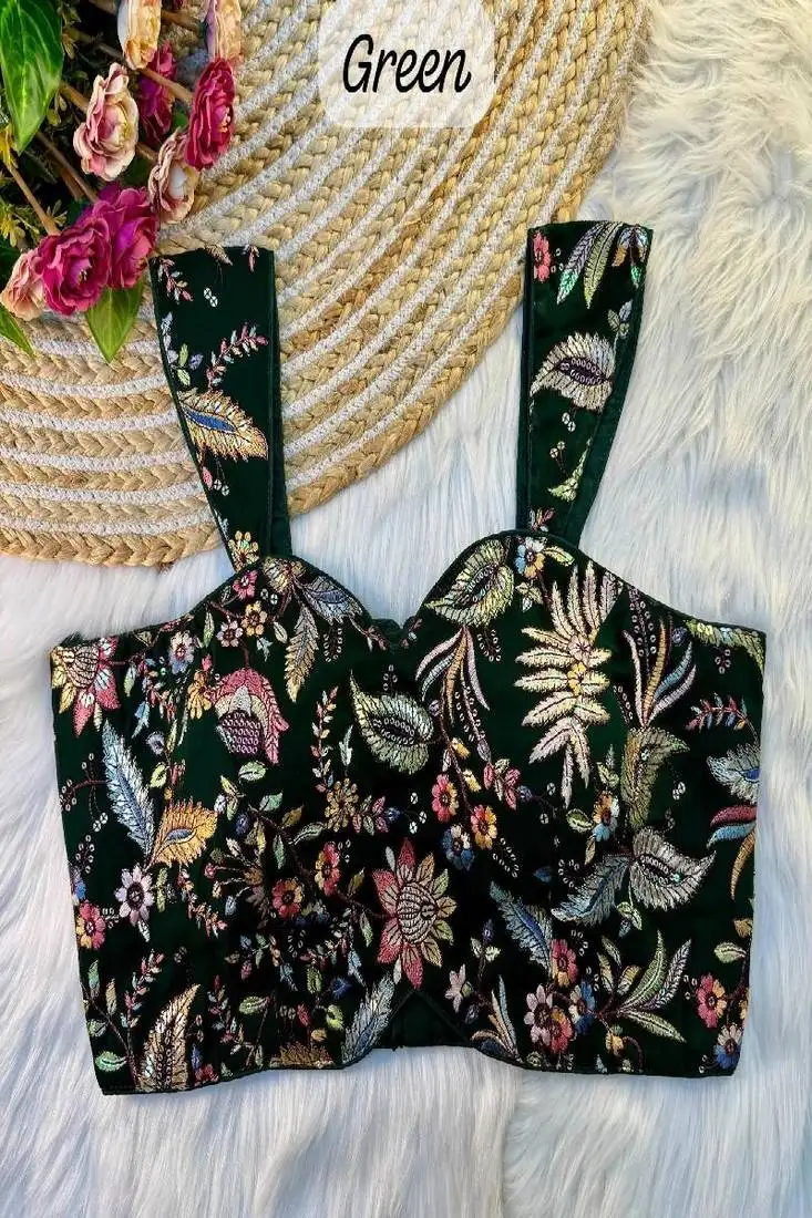 Green color readymade georgette sleeveless blouse for navratri