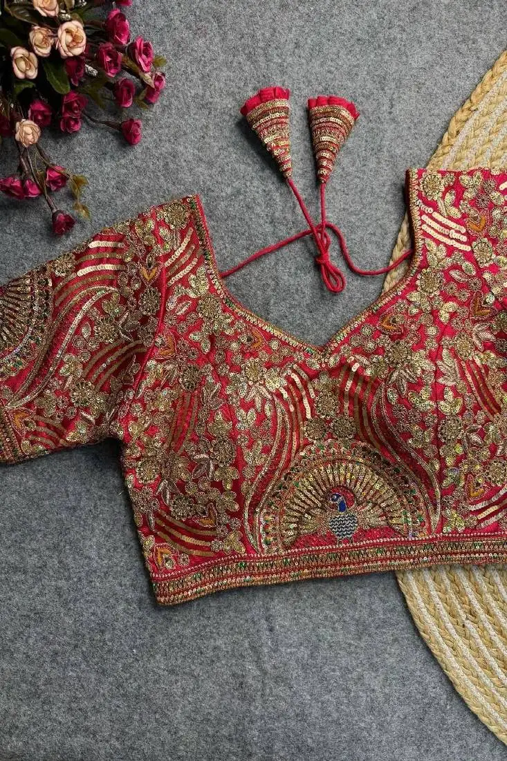 Gold color full sleeve partywear blouse alterable upto 42 size