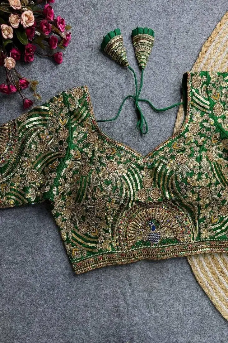 Pista green color soft cosmos silk blouse alterable upto 42 size