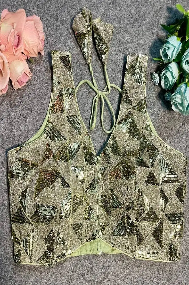 Cream color western style embroidered georgette blouse alterable upto 42 size