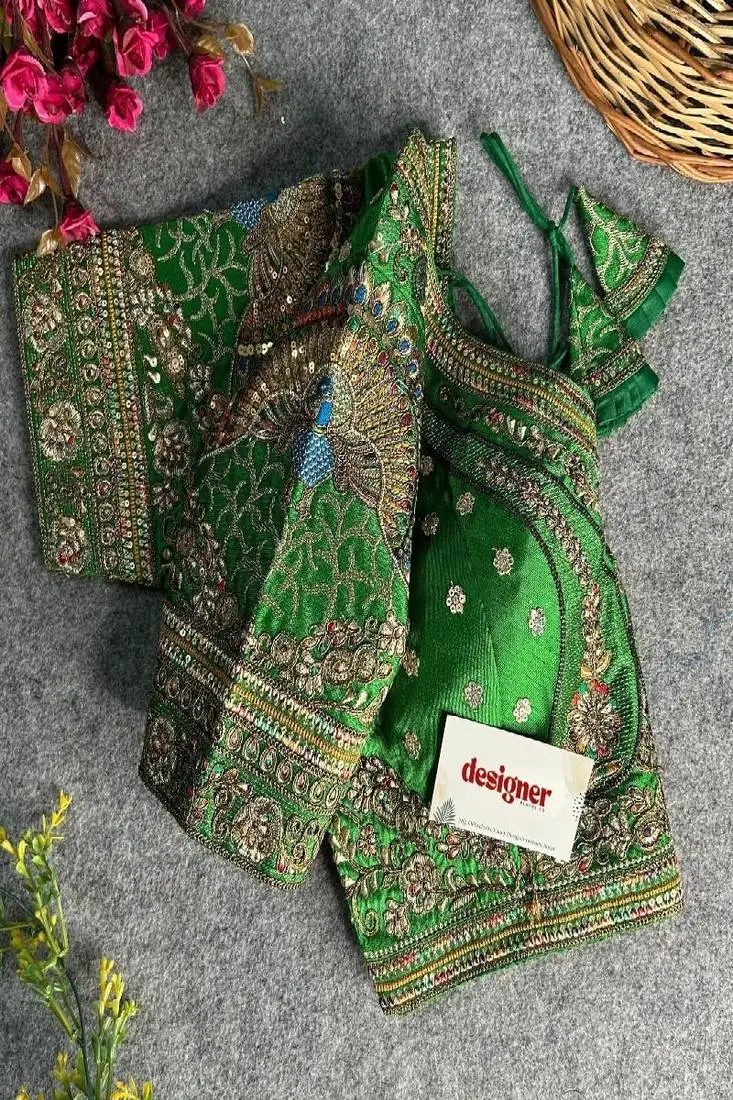 Green color bridal bliss apple-cut codding work blouse