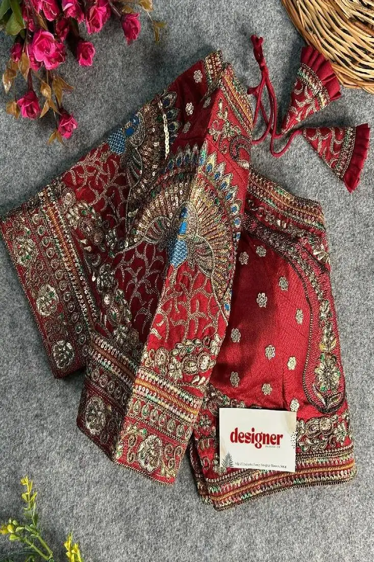 Maroon color bridal bliss apple-cut codding work blouse