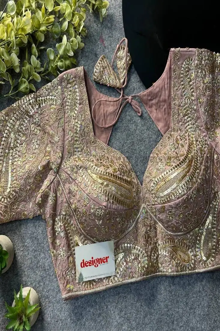 Onion pink color italian silk readymade designer blouse with sequin & codding work
