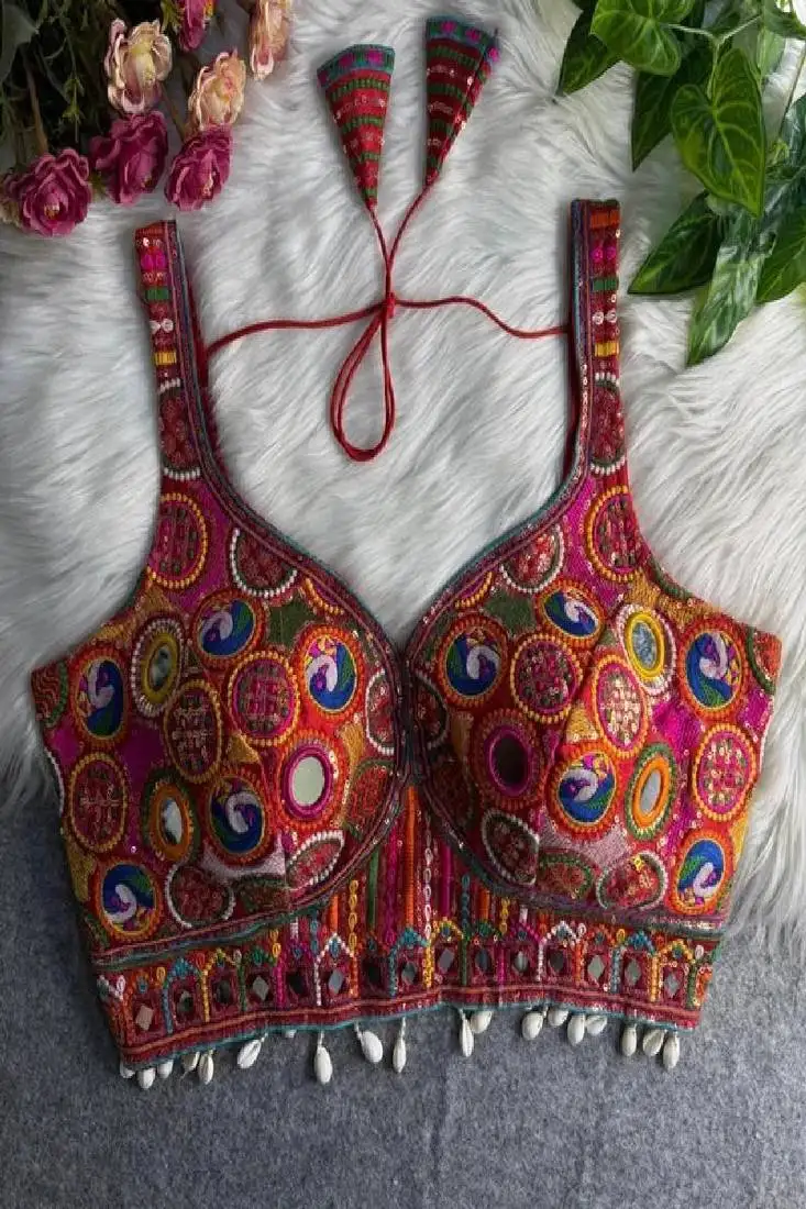 Red color navratri special readymade blouse for garba nights