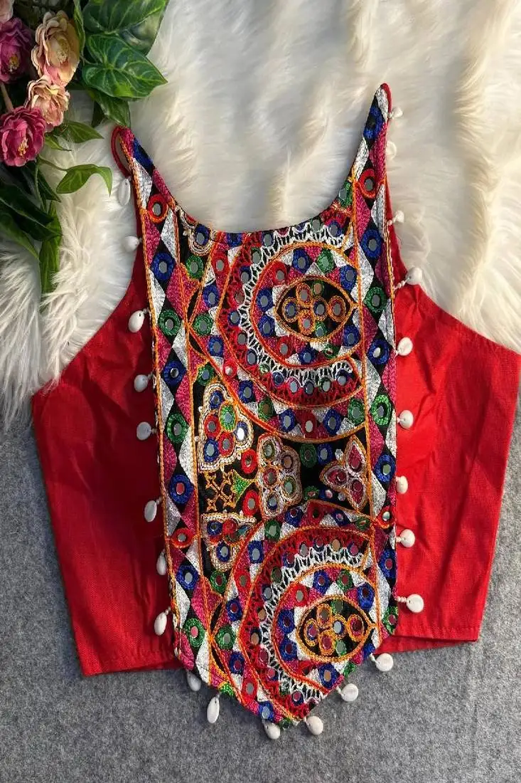 Red color heavy embroidered readymade blouse for navratri