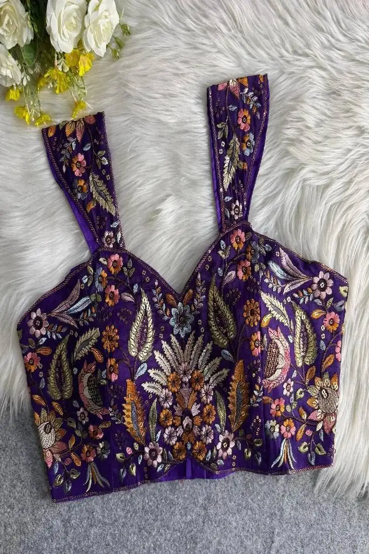 Purple color readymade georgette sleeveless blouse for navratri