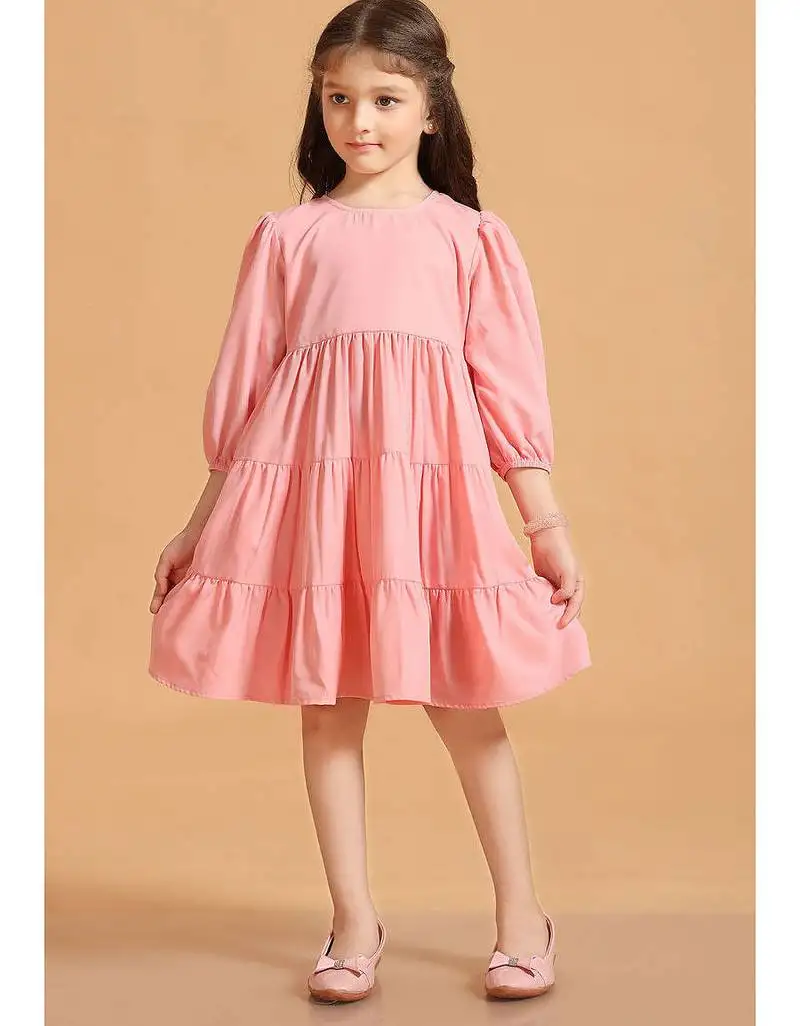 Solid polyester wedding dress for girls - a-line, round neck, half sleeves