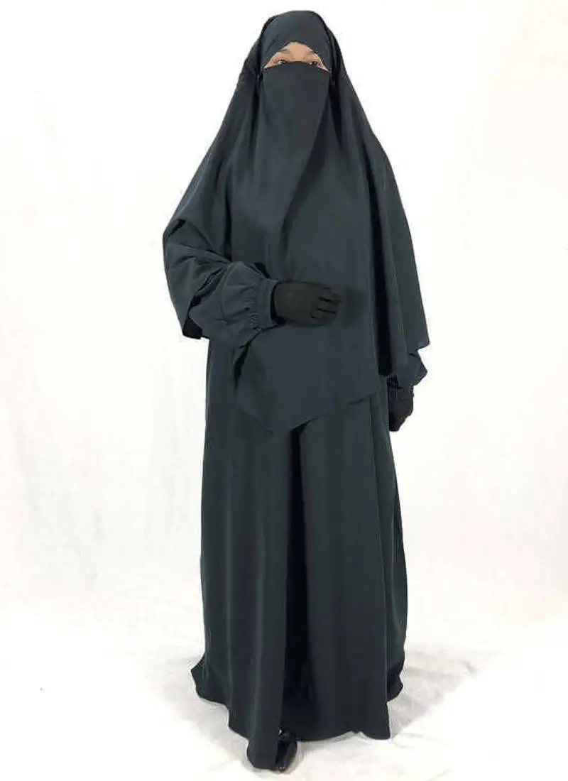 Premium matching dark grey baggy abaya and single layer khimar