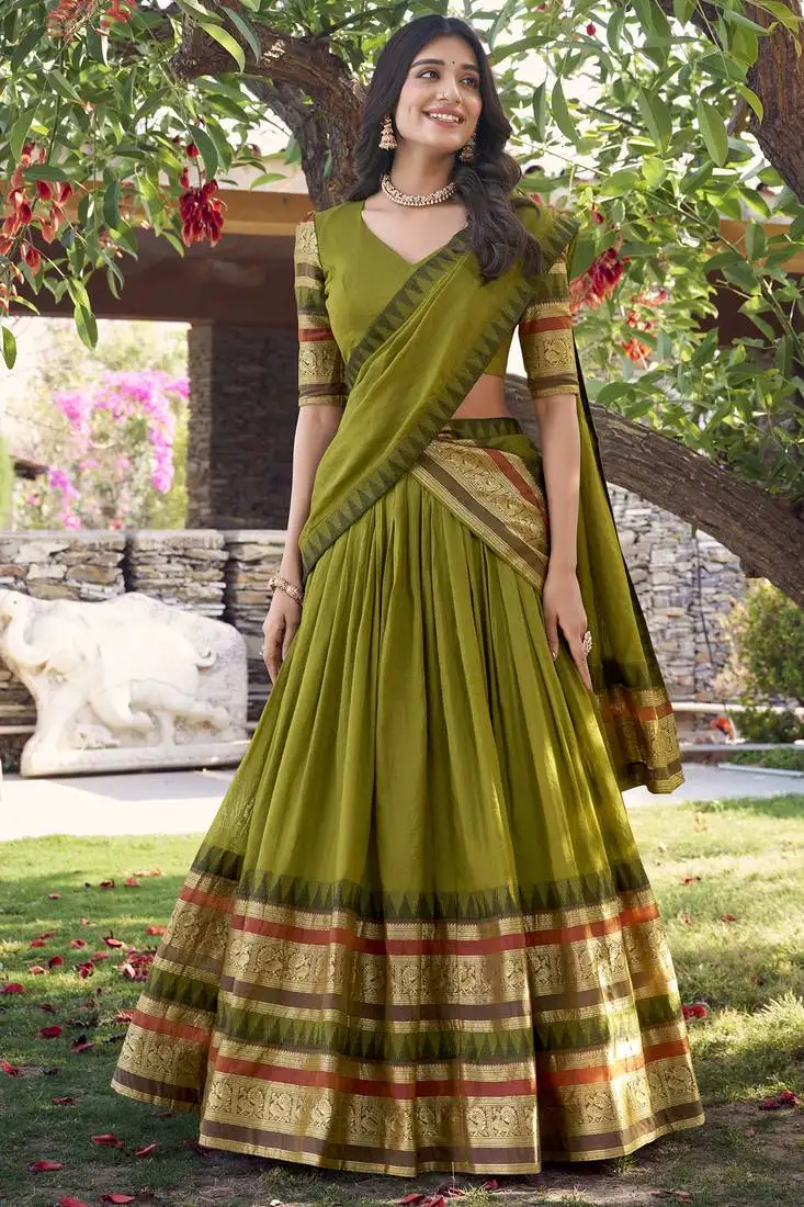 Mehendi green chanderi silk zari weaving lehenga choli with dupatta