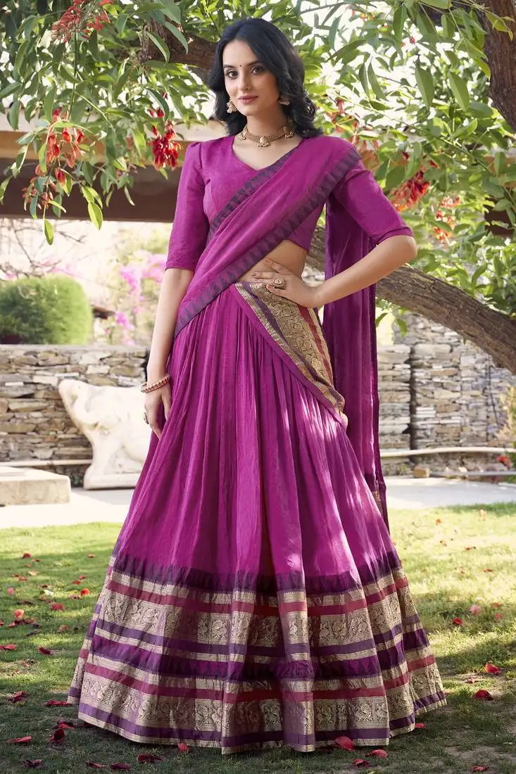 Pink chanderi silk zari weaving lehenga with blouse