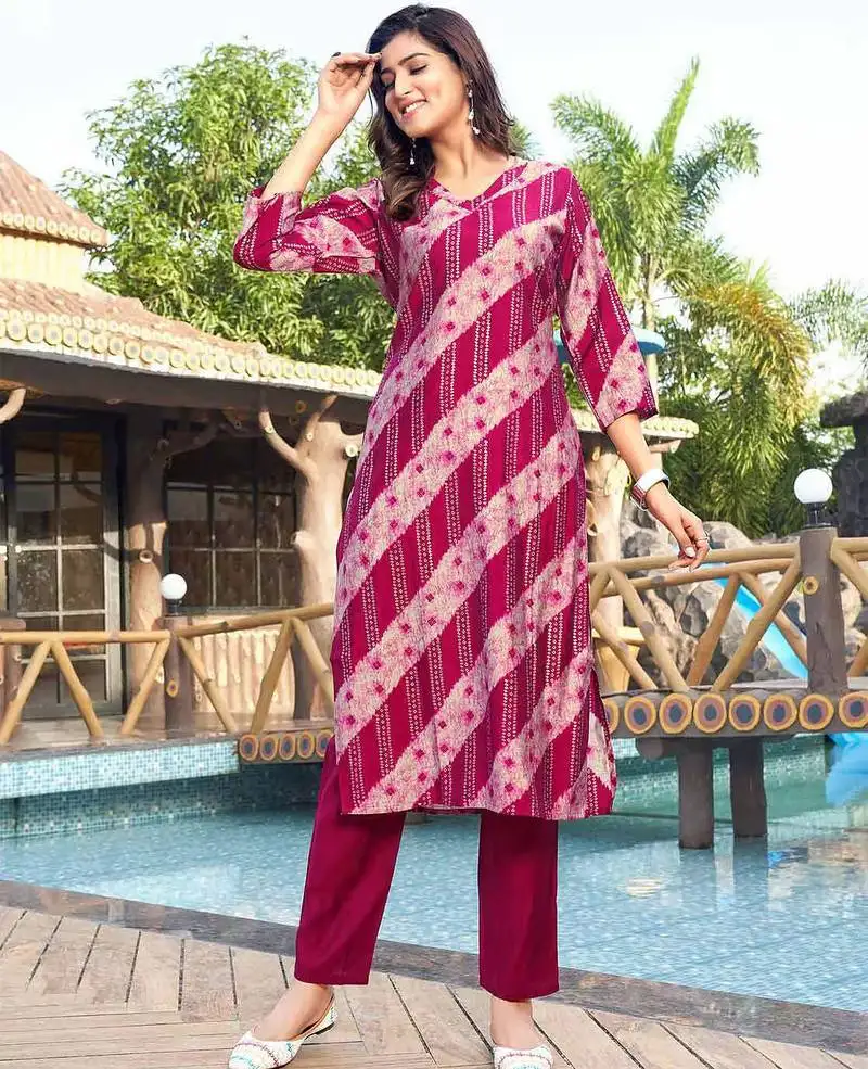 Pink rayon with digital print kurti set womens