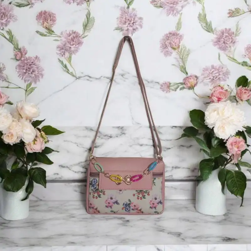 pink floral charm handbag