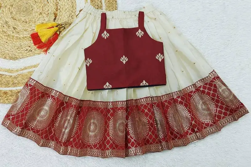 Baby girls south indian pattu pavadai lehenga choli set for kids
