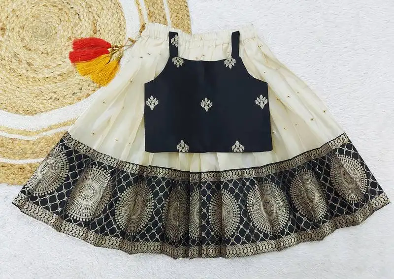 baby girls south indian pattu pavadai black lehenga choli set for kids