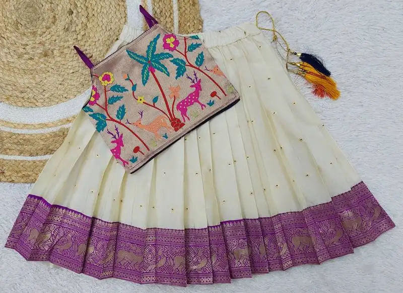 baby girls readymade south indian pattu pavadai lehenga choli set for kids