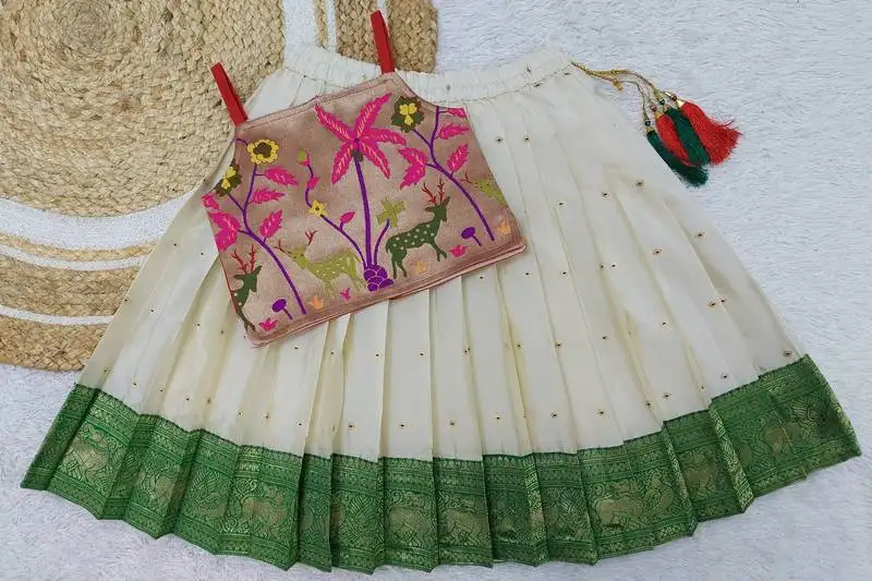 baby girls readymade south indian pattu pavadai greenlehenga choli set for kids