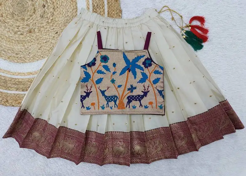 Baby girls readymade south indian pattu pavadai bit lehenga choli set for kids