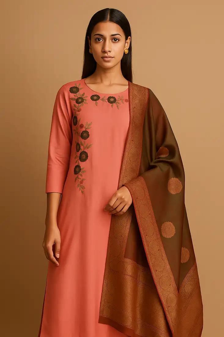 Silk blend kurta with banarasi silk dupatta stitched