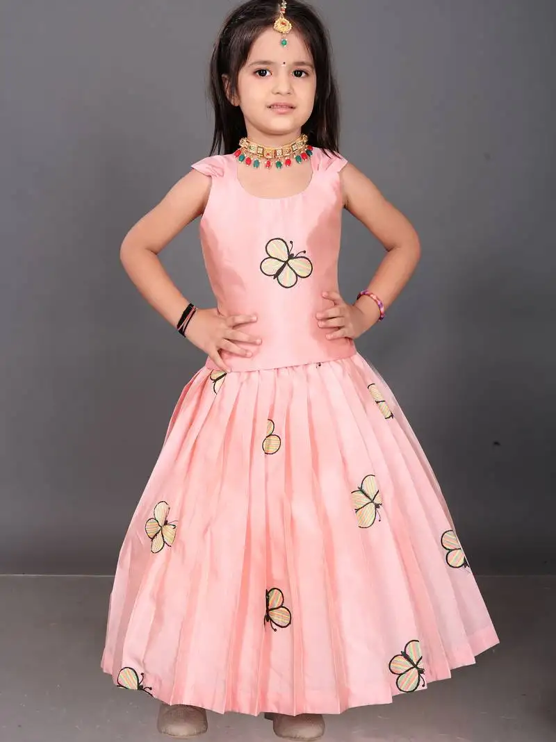 Baby girls readymade south indian pattu pavadai baby pink lehenga choli set for kids