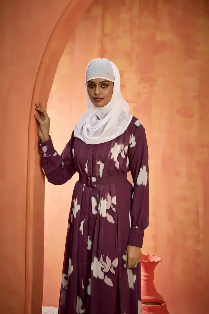 Coffee fancy geoergette printed abaya