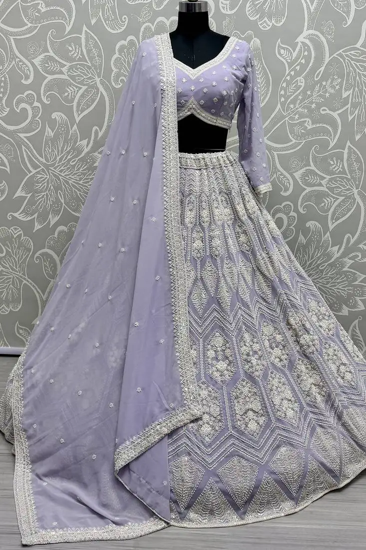 Lavender thread work georgette bridesmaid lehenga choli