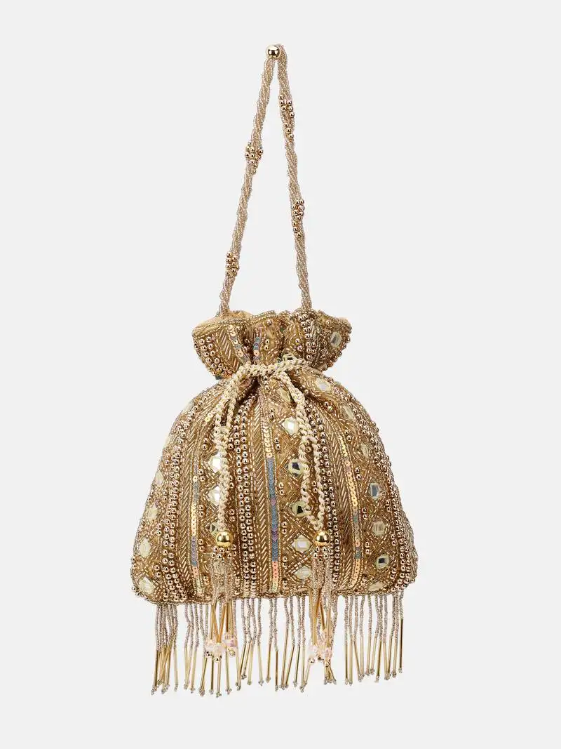 Hand-beaded gold embellished potli bag