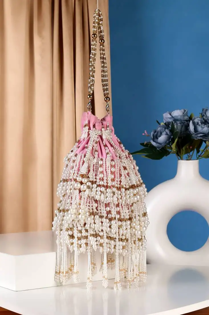 Baby pink bridal potli bag
