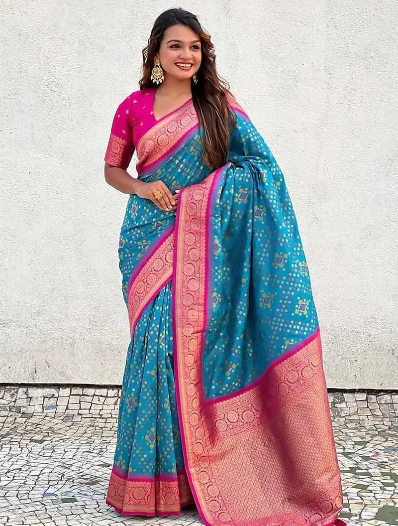 Skyblue silk blend saree with blouse