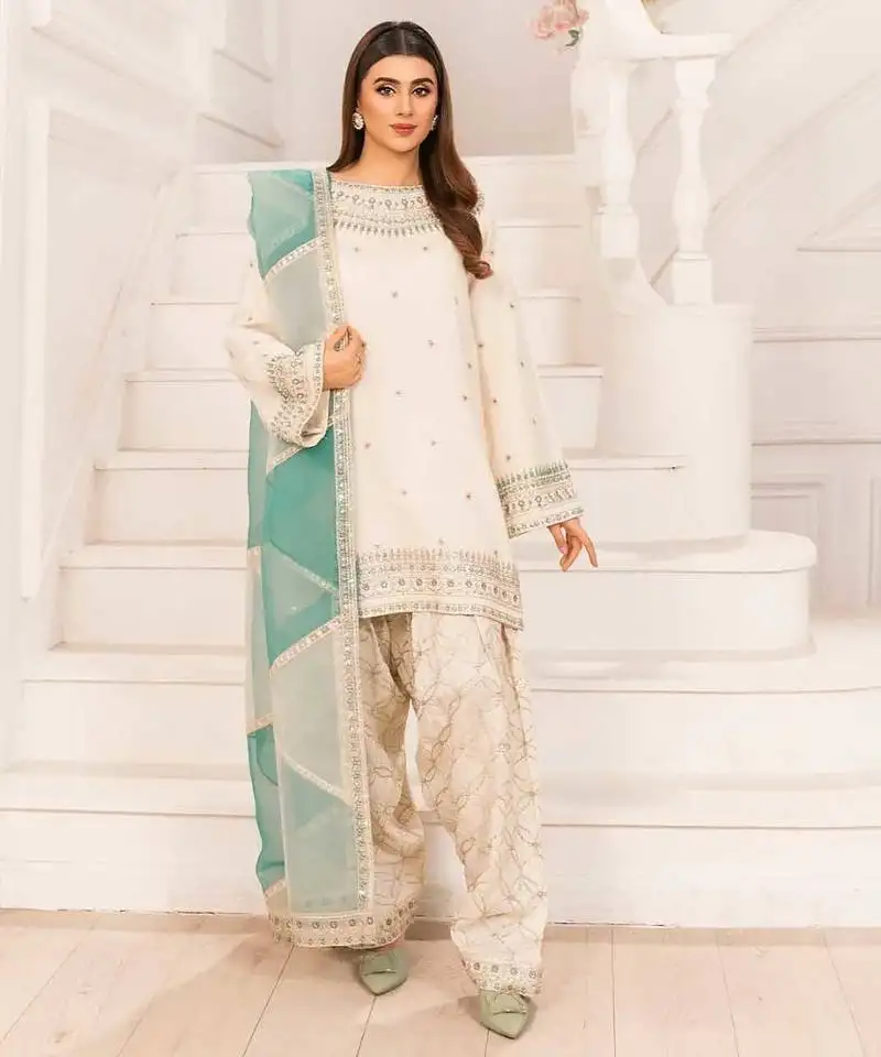 Off white embroidered co-ord set stitched