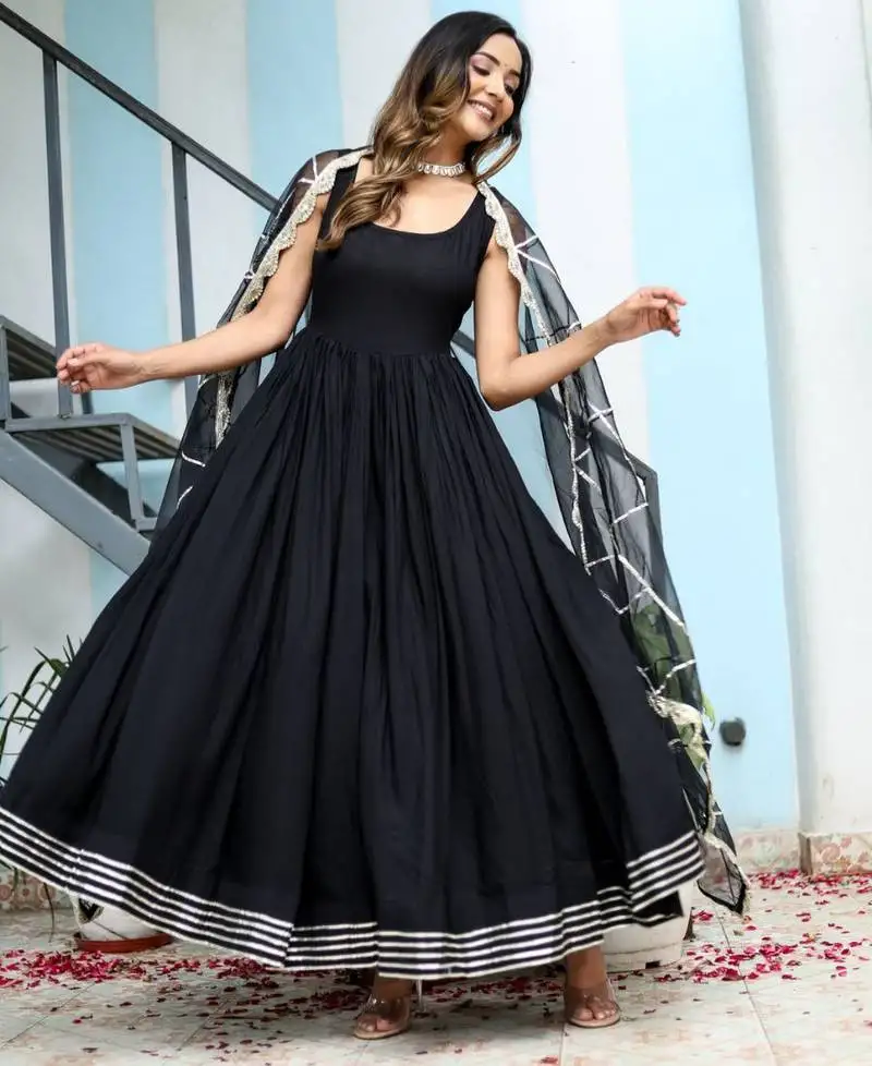 Black anarkali dress with dupatta stitched