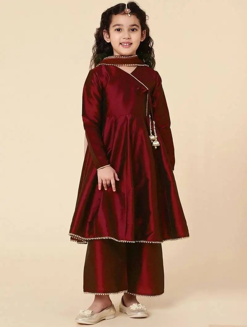 Girls' ethnic party wear clothing set - traditional kurta, palazzo, and dupatta