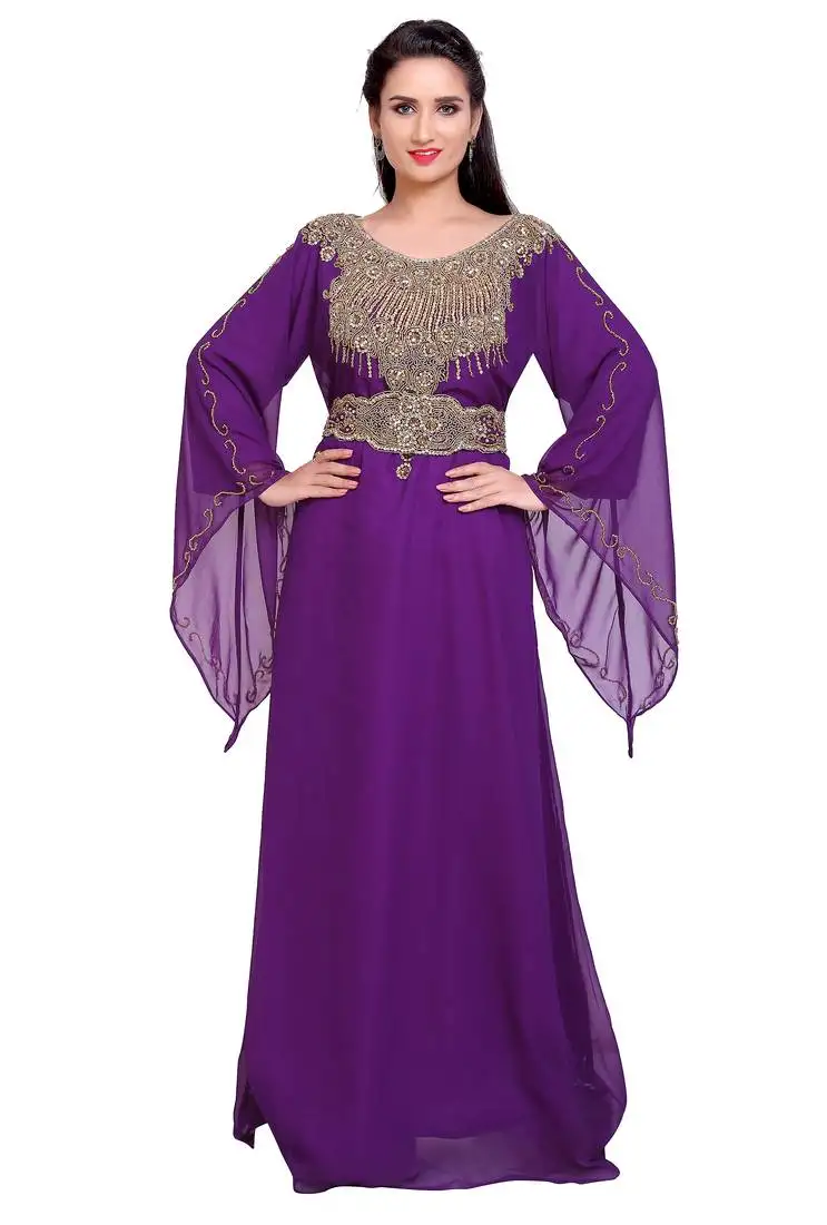 Royal purple golden embroidered stitched kaftan – elegant party & wedding wear
