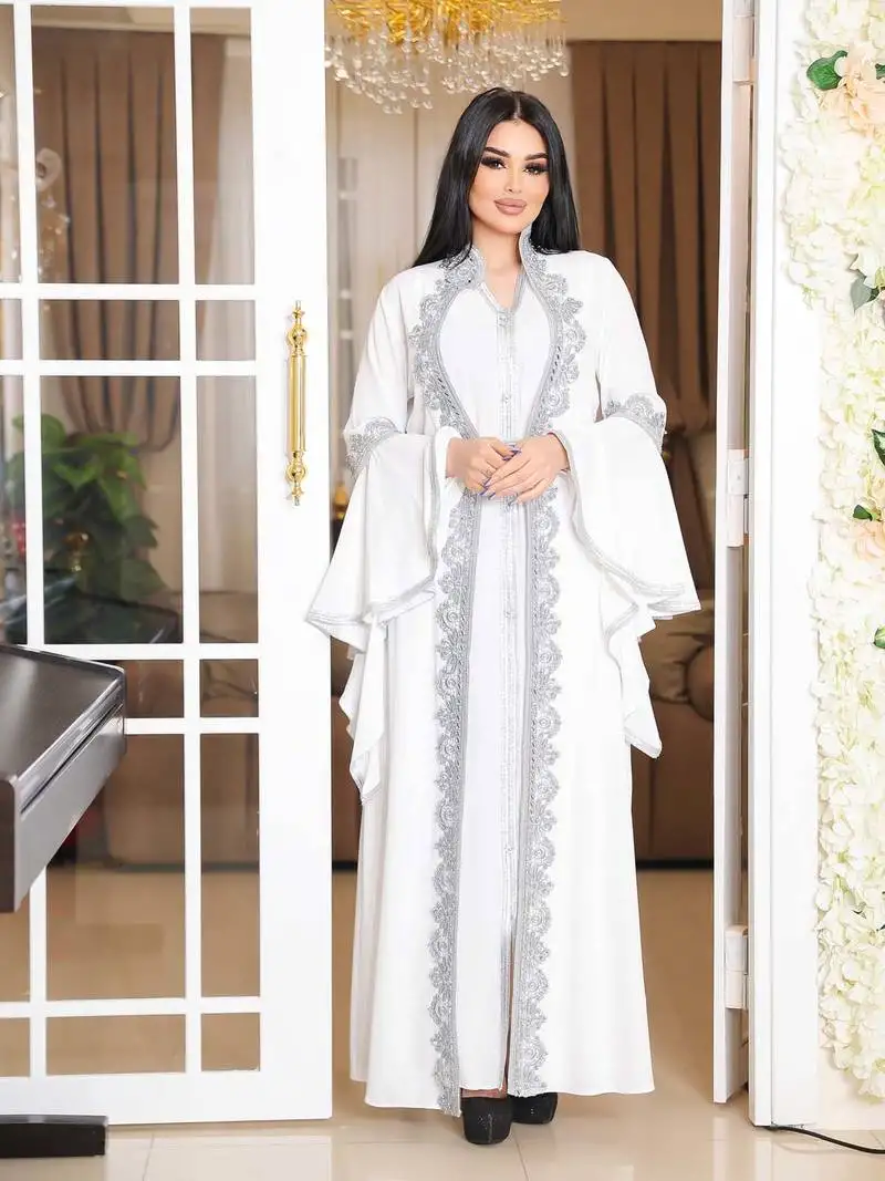 white wedding moroccan dubai kaftan arabic abaya dress very fancy long gown