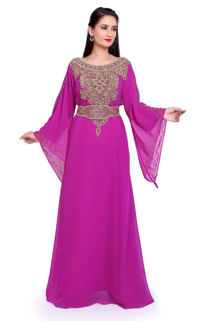 Elegant onion color gold-embroidered stitched kaftan – festive & wedding wear