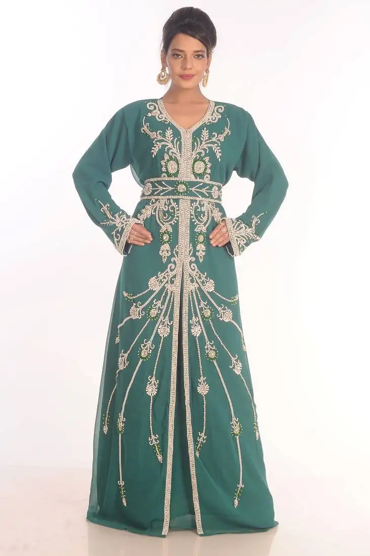 Sea green dubai moroccan kaftan farasha abaya maxi modern fancy floor length dress
