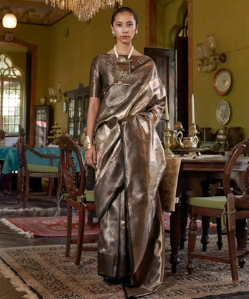 Black handwoven silk blend saree | classic party wear