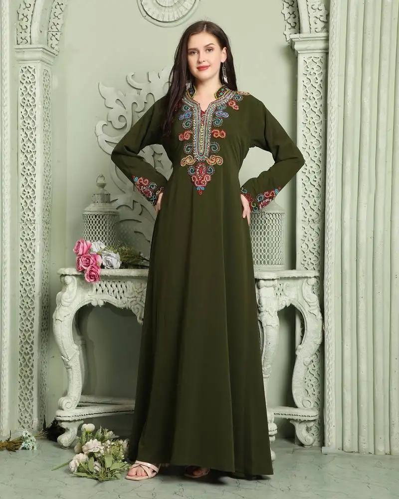 Designer smotth lazer kaftan with multicolored embellished sleeves