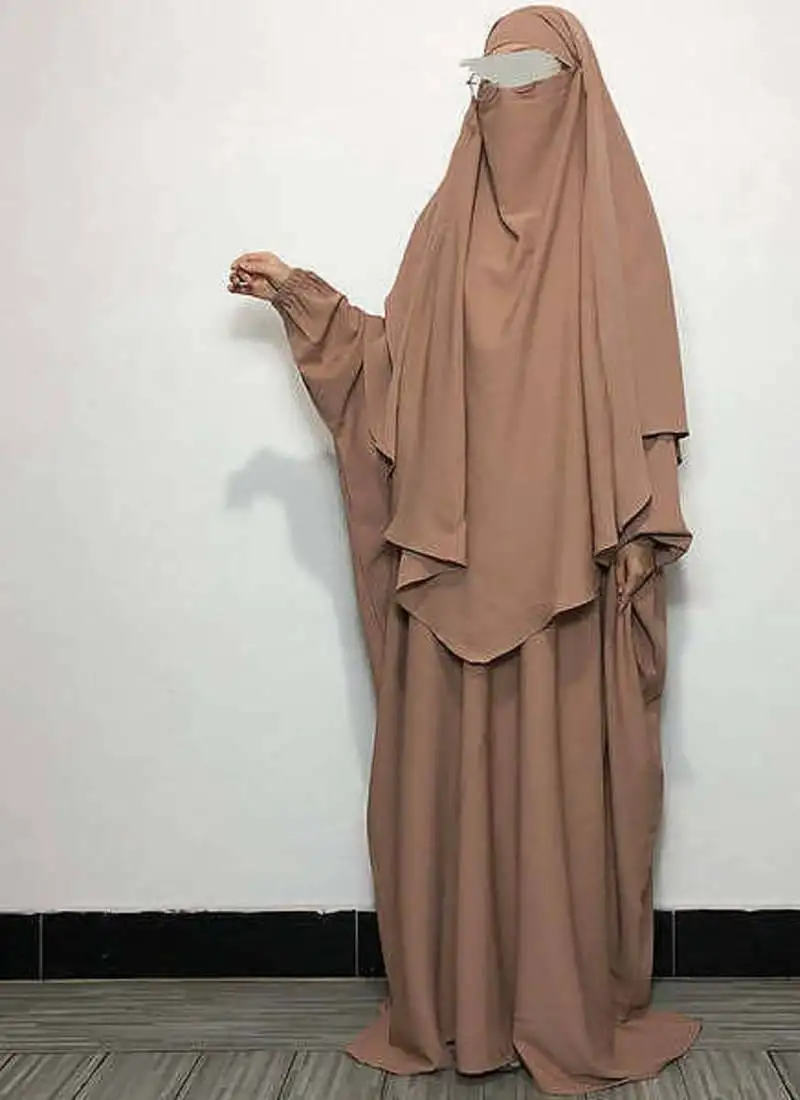 Matching choco beige baggy abaya and single layer khimar