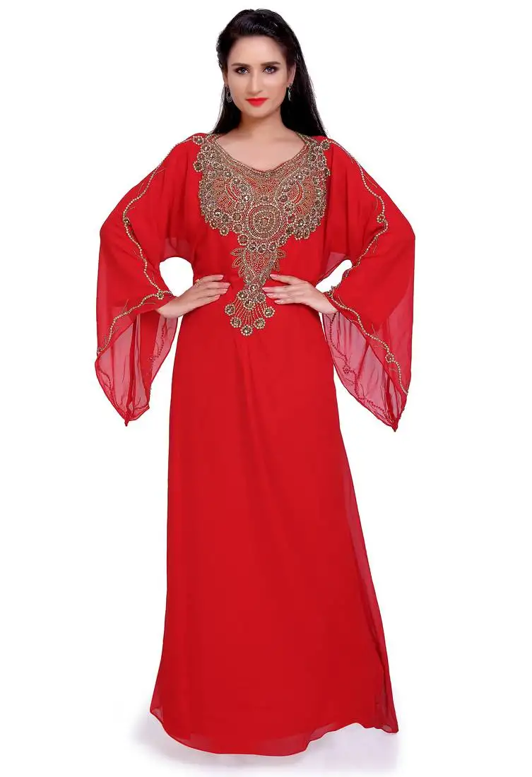 Glamorous red designer stitched kaftan with heavy golden handwork embroidery – party & wedding wear